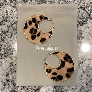 New Neiman Marcus Leopard Print Hoop Earrings